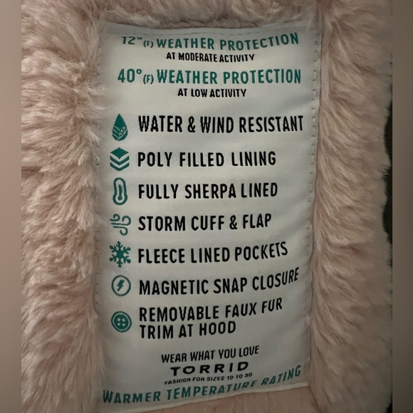 Torrid Green/ Peach Adirondack Size 5 Heavy Duty Winter Coat. Like new. - Picture 8 of 12